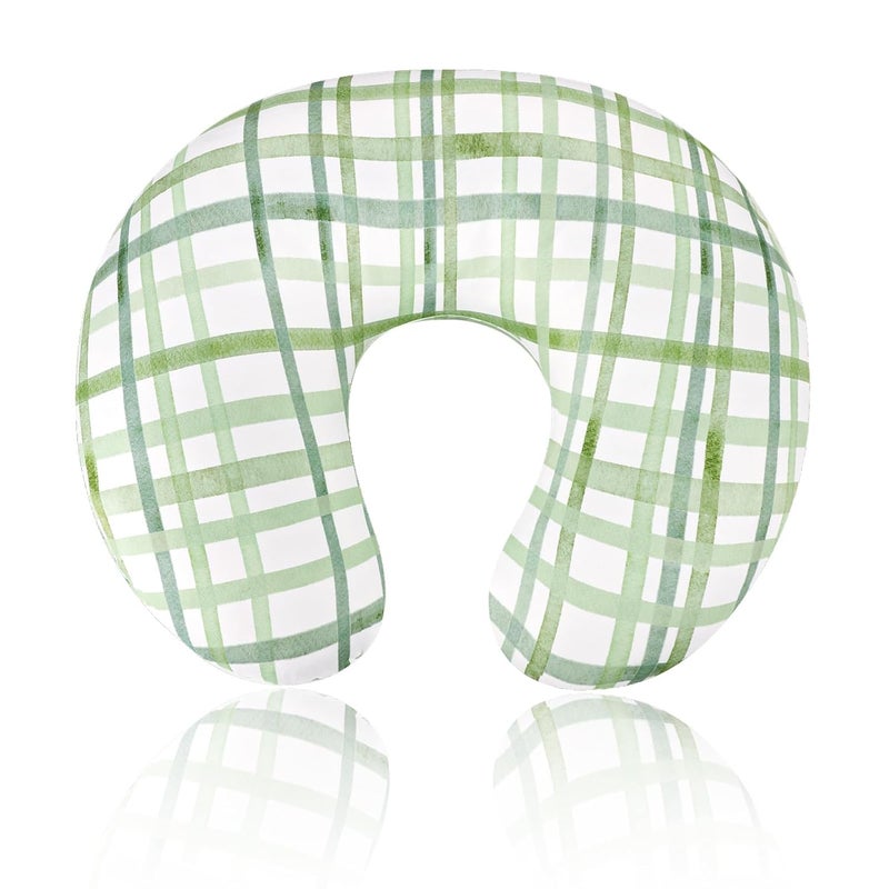 DAYEEBALL Nursing Pillow Cover, Removable Nursing Covers for Breastfeeding Pillows, Stretchy and Soft Fit for Baby Girls Boys Newborn, Green Grid (Only Cover) - Image 1